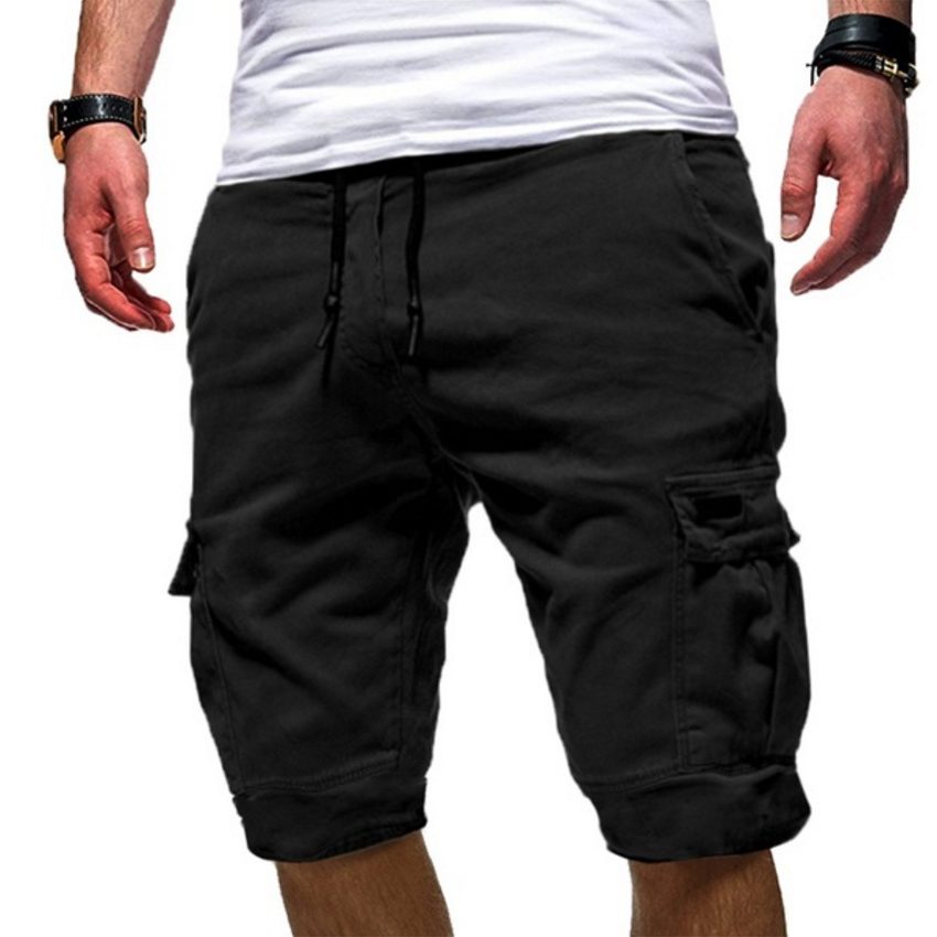 Cargo Shorts with Drawstring for Men - Black
