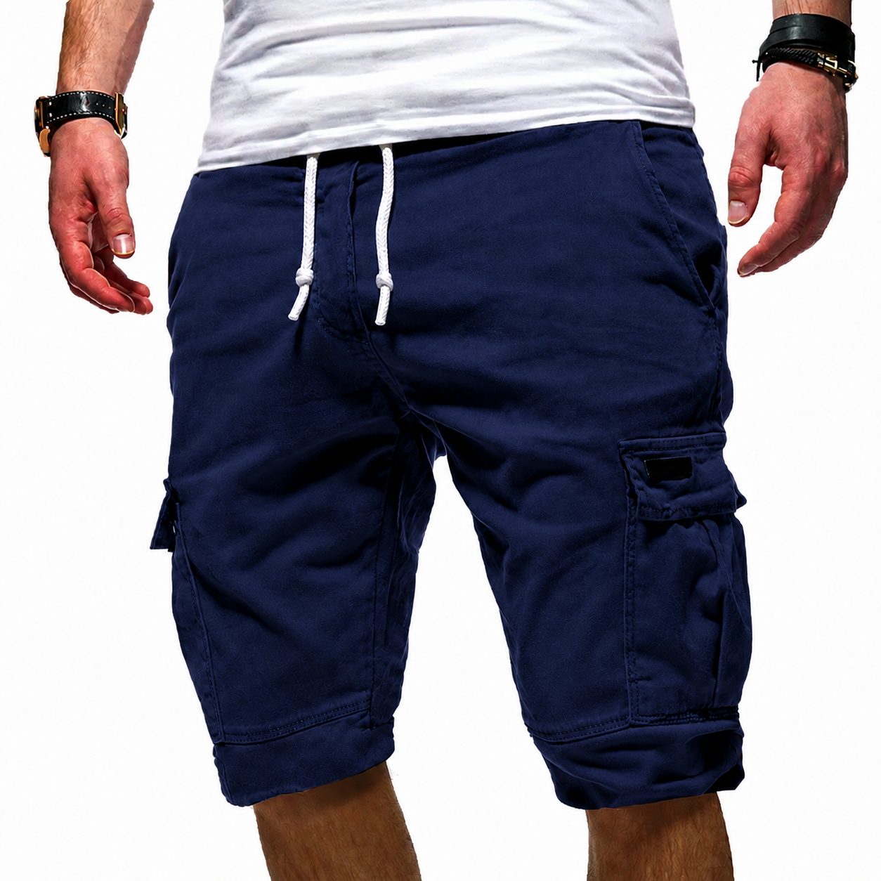 Cargo Shorts with Drawstring for Men - Dark Blue