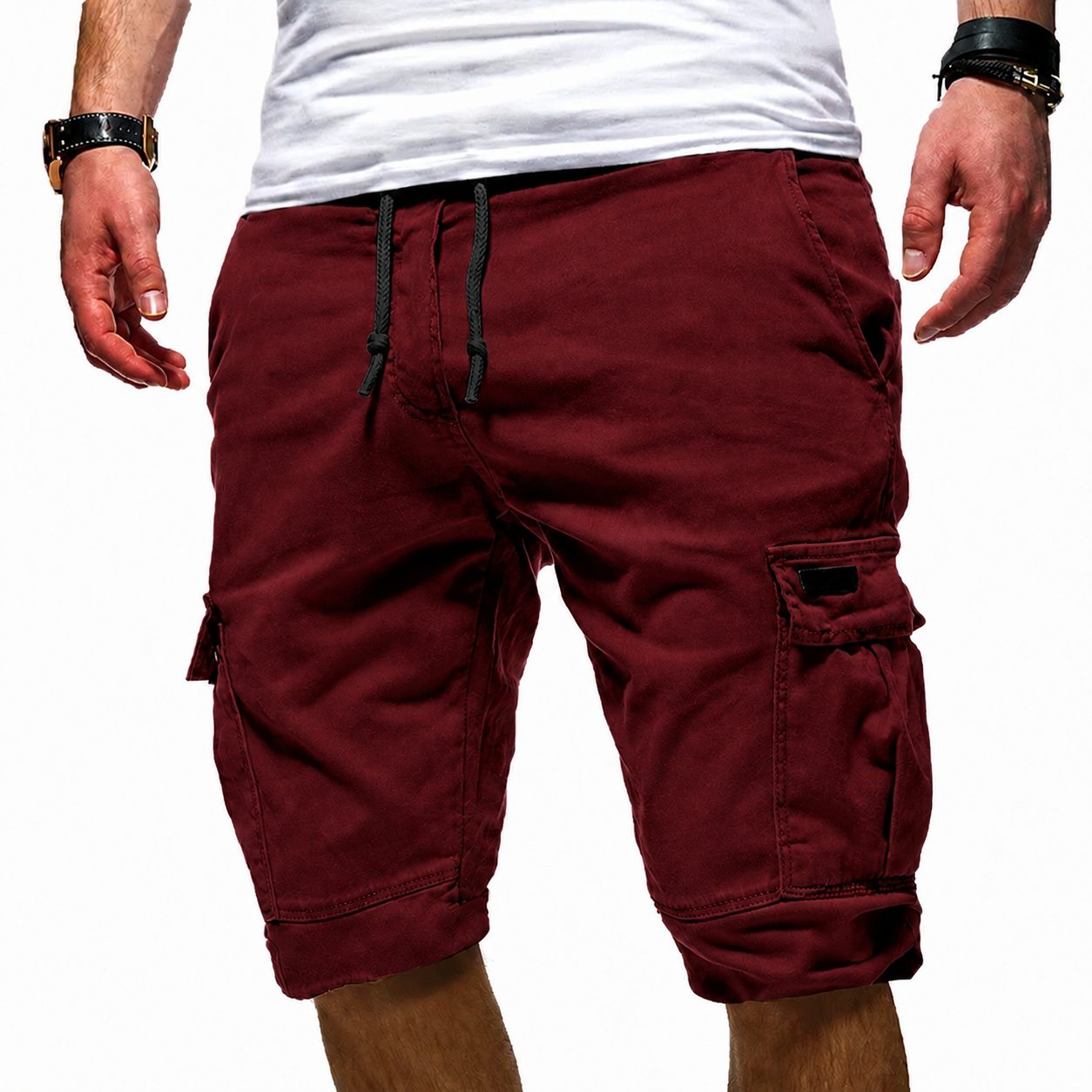 Cargo Shorts with Drawstring for Men - Burgundy