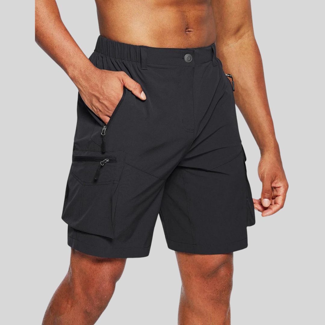 Cargo Shorts with Zip Pockets for Men - Black
