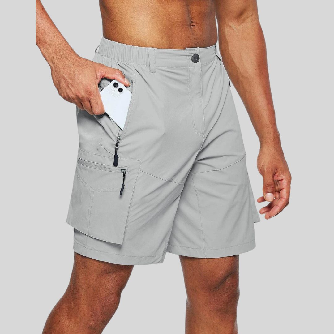 Cargo Shorts with Zip Pockets for Men - Light Grey