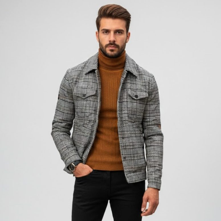 Checked Overshirt with Collar for Men