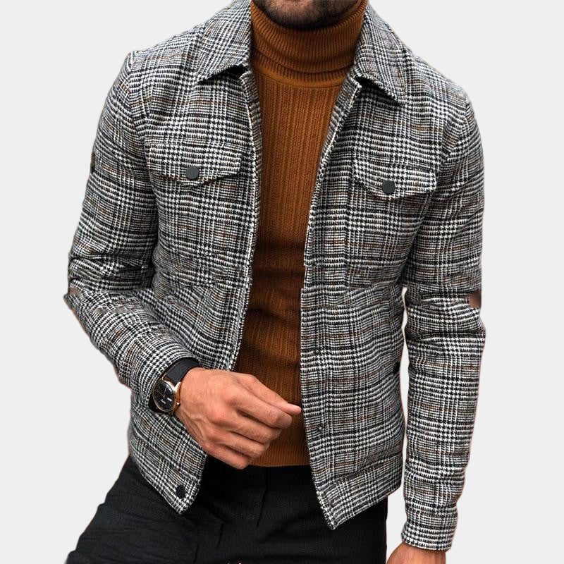 Checked Overshirt with Collar for Men - Gray