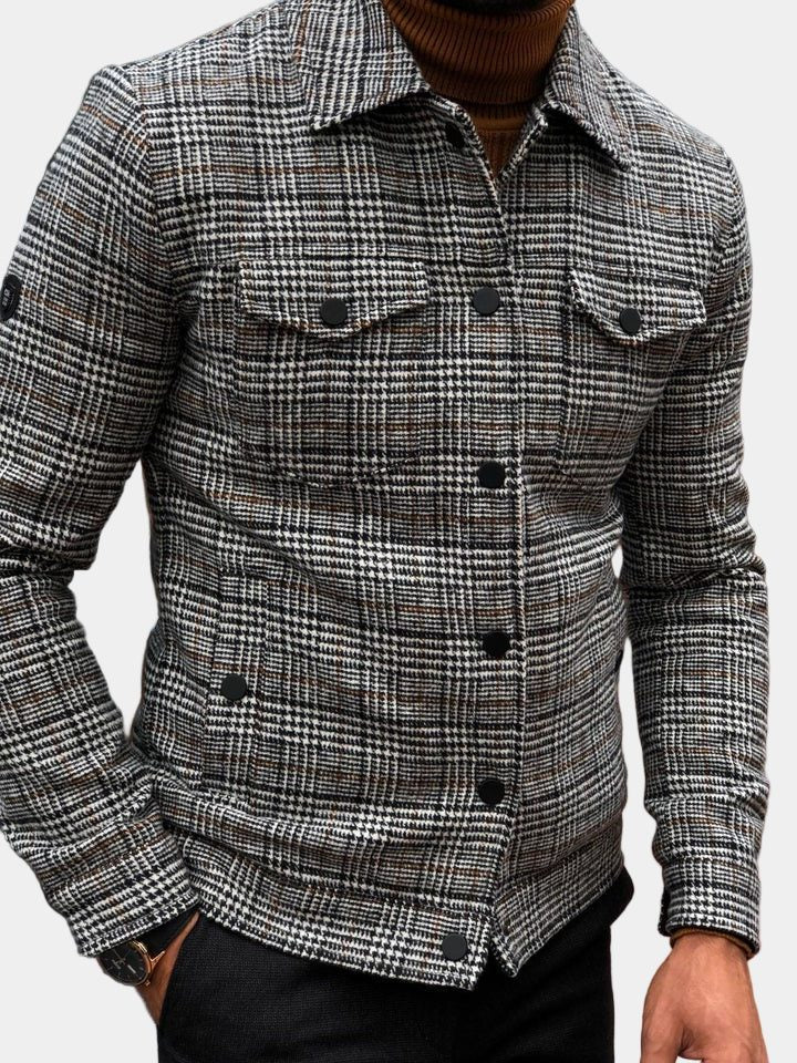 Checked Overshirt with Collar for Men - View 4