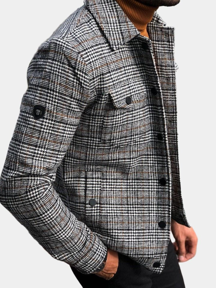 Checked Overshirt with Collar for Men - View 6