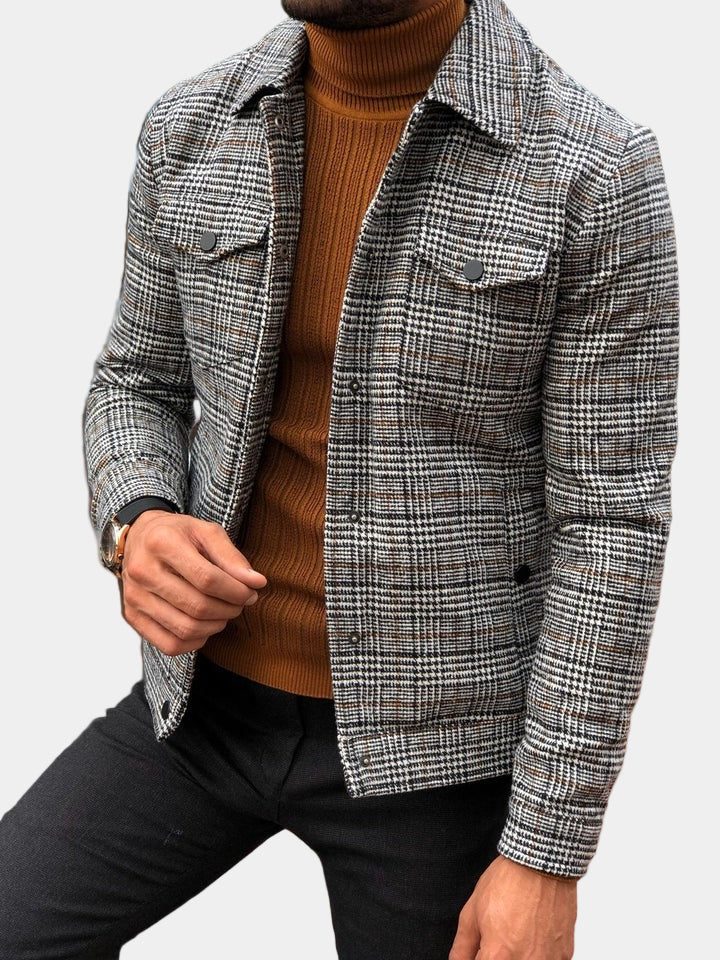 Checked Overshirt with Collar for Men - View 7