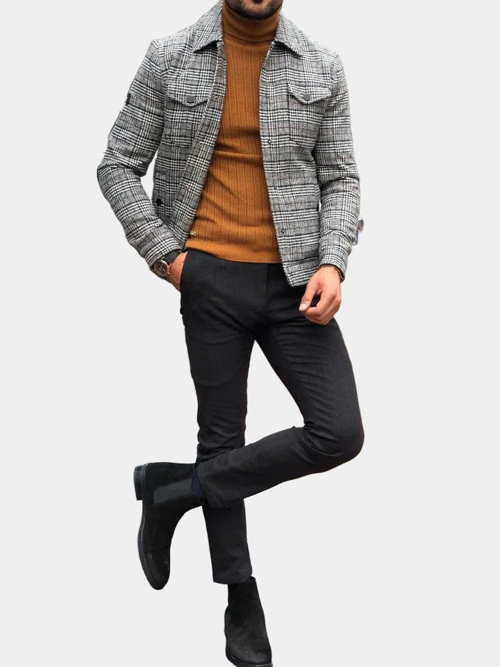 Checked Overshirt with Collar for Men - View 8