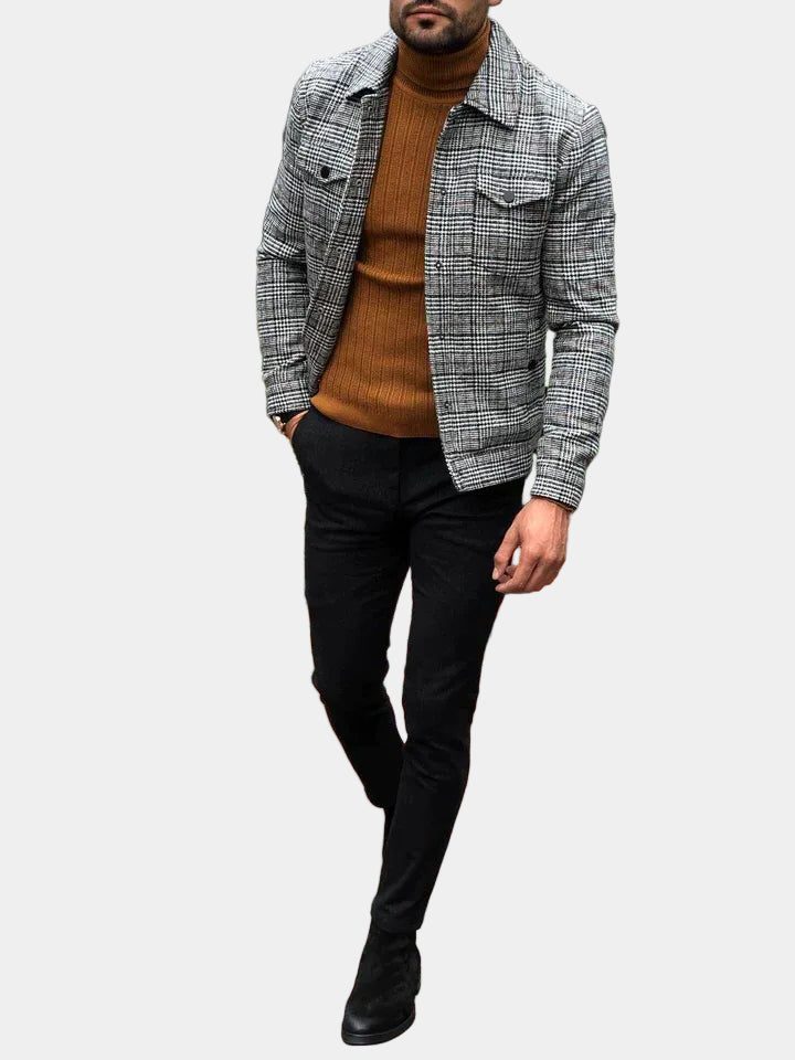 Checked Overshirt with Collar for Men - View 9