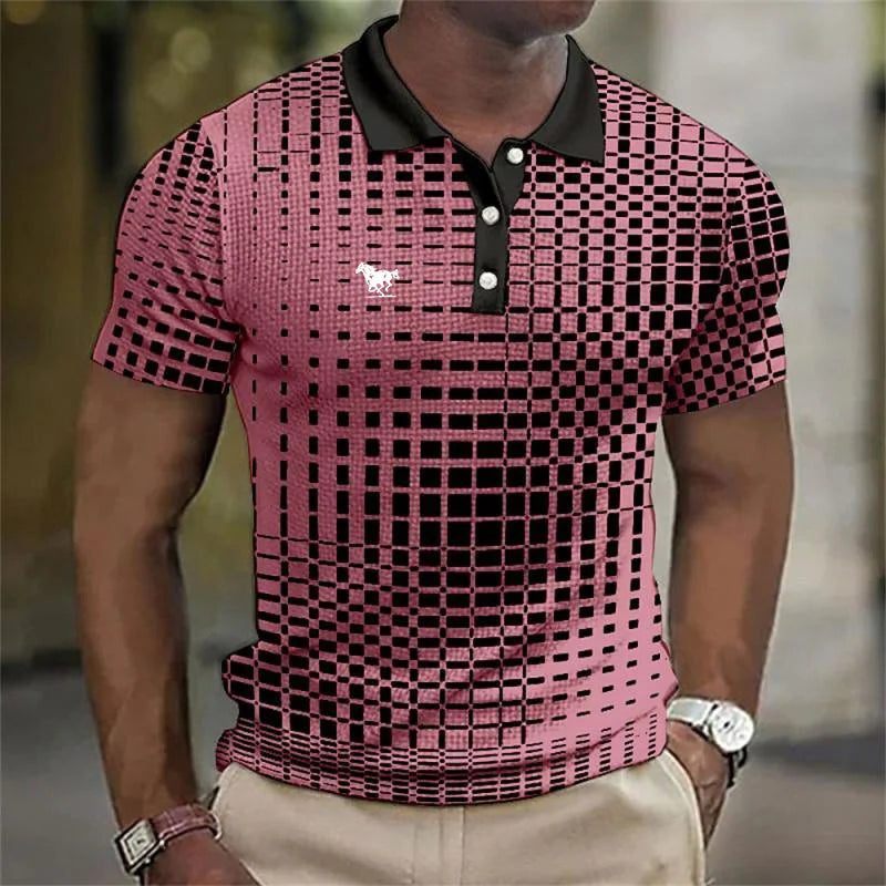 Checkered Polo Shirt for Men - Pink