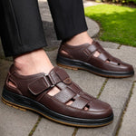 Closed Toe Strappy Leather Sandals for Men - Brown