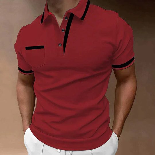 Contrast Collar Short Sleeve Polo Shirt for Men - Red