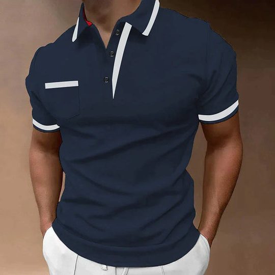 Contrast Collar Short Sleeve Polo Shirt for Men - Navy Blue
