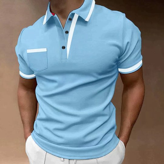 Contrast Collar Short Sleeve Polo Shirt for Men - Light Blue