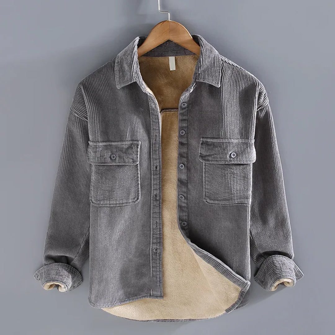 Corduroy Button-Down Overshirt for Men - Gray