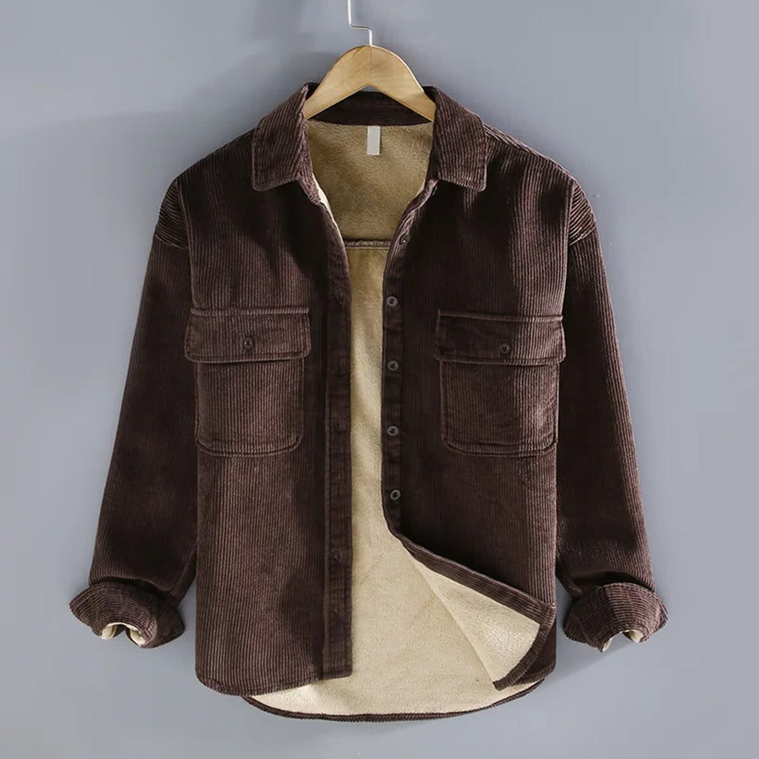 Corduroy Button-Down Overshirt for Men - Brown