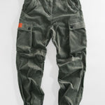 Corduroy Cargo Trousers with Multiple Pockets for Men - Green