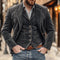 Corduroy Notch Lapel Blazer with Matching Vest for Men - Black