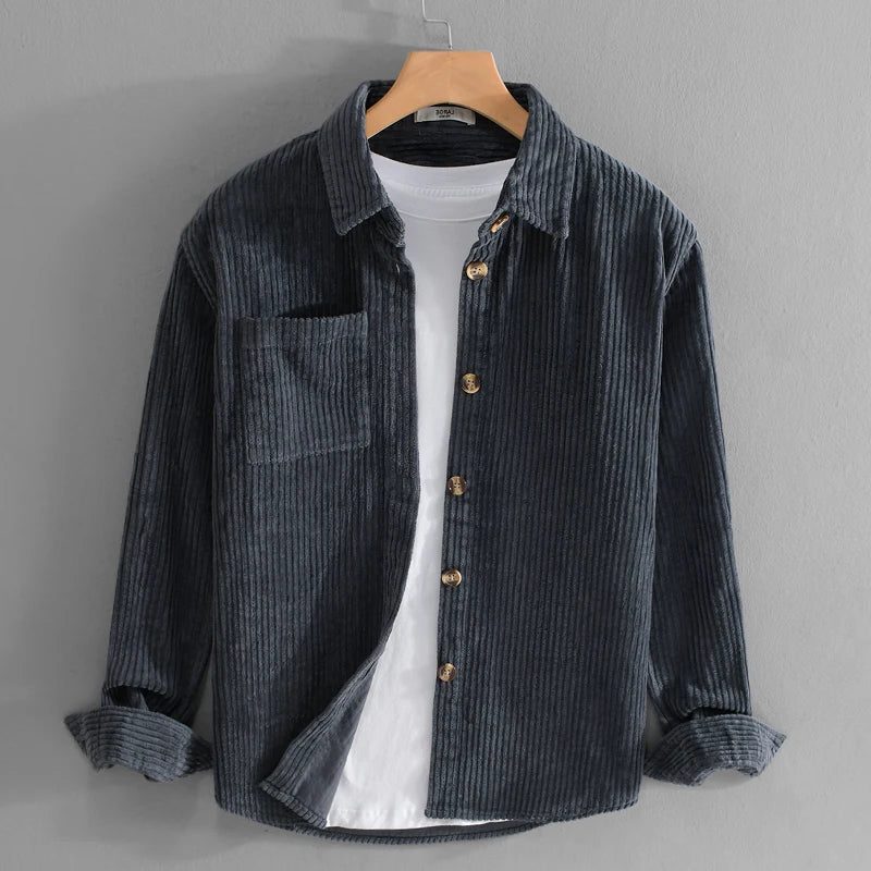 Corduroy Relaxed Fit Overshirt for Men - Navy Blue