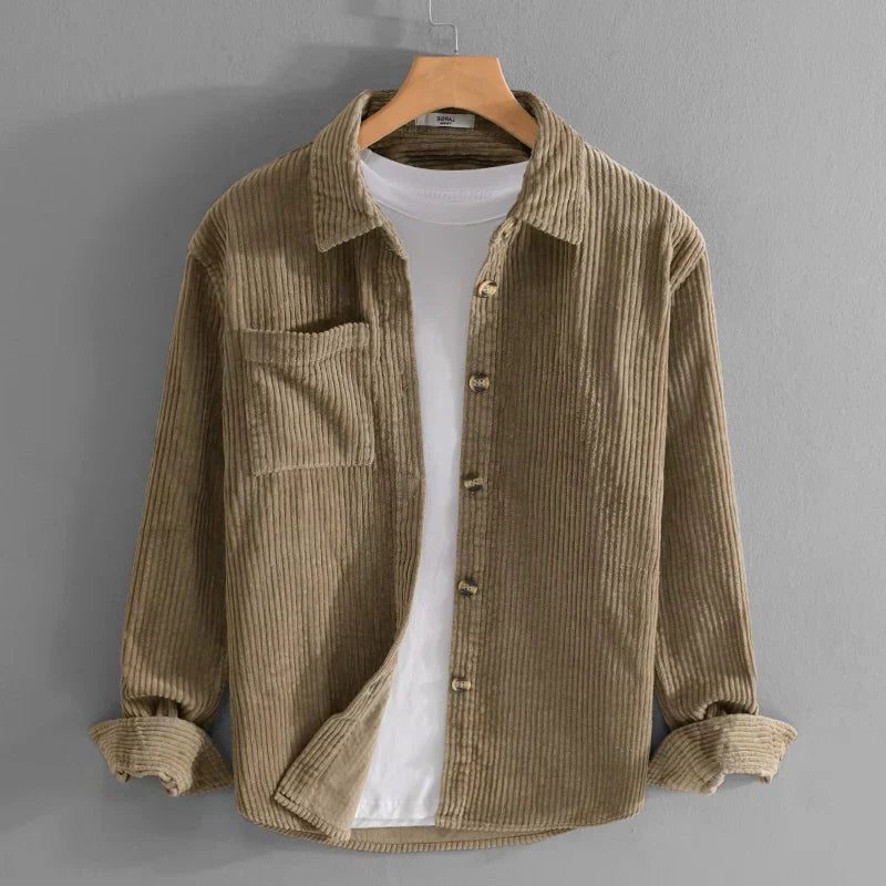 Corduroy Relaxed Fit Overshirt for Men - Khaki