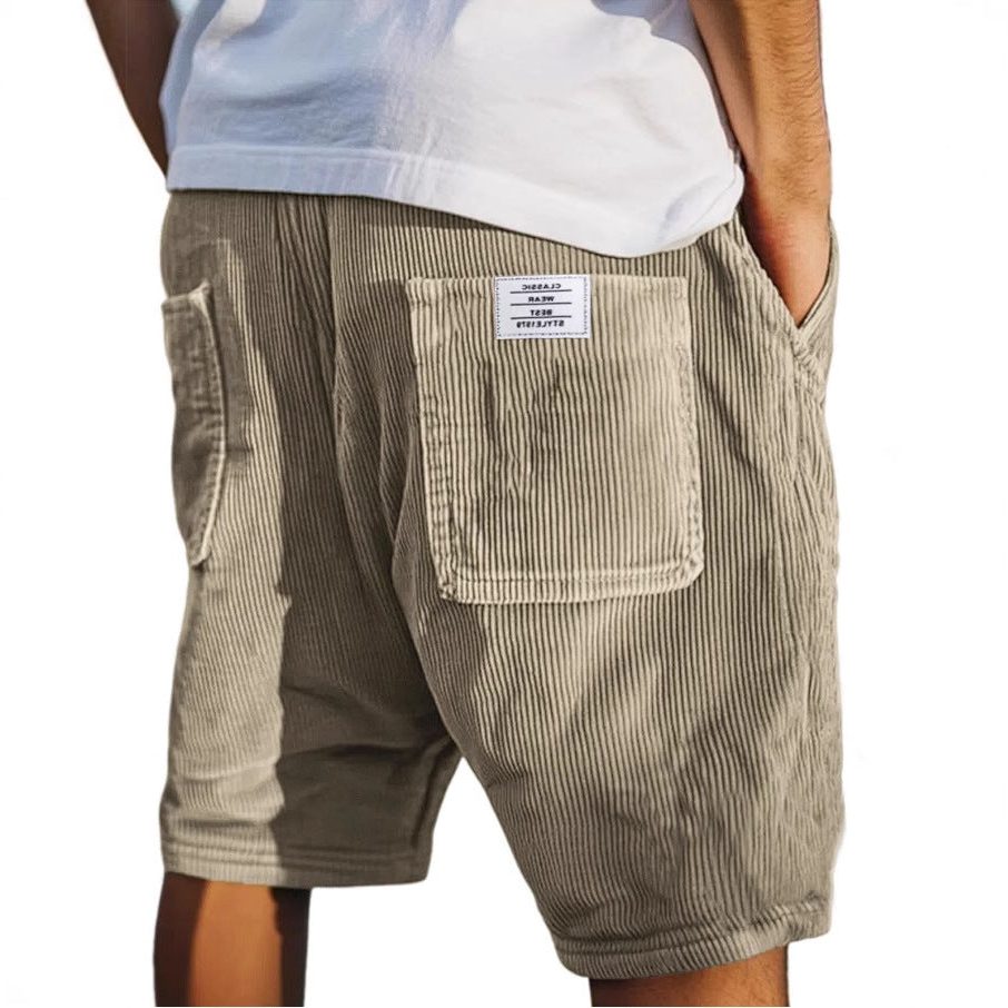 Corduroy Shorts with Welt Pockets for Men - Khaki