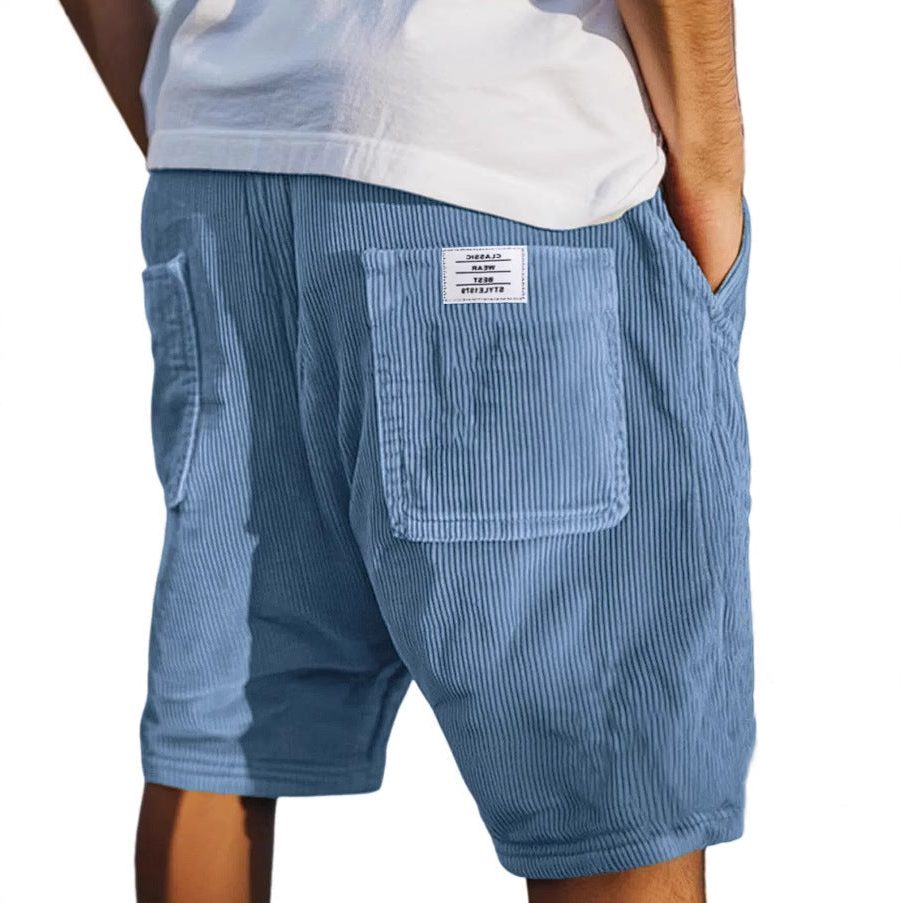 Corduroy Shorts with Welt Pockets for Men - Blue