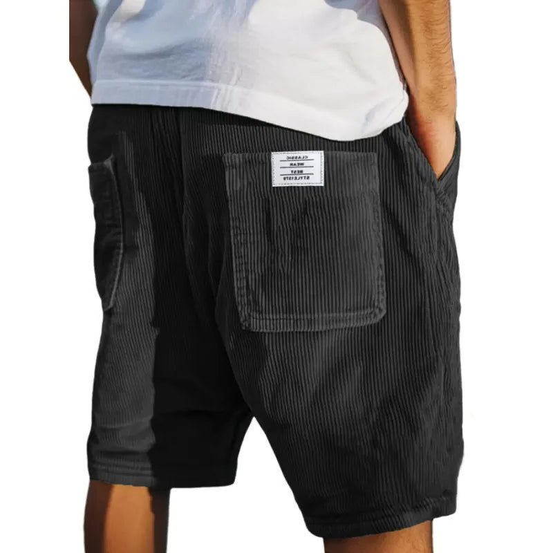 Corduroy Shorts with Welt Pockets for Men - Black