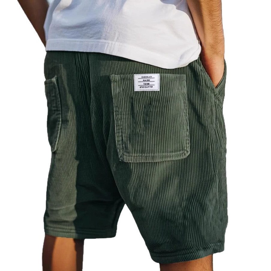 Corduroy Shorts with Welt Pockets for Men - Dark Green