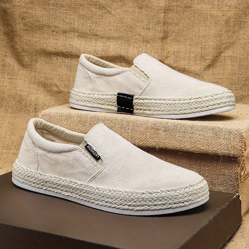 Corduroy Slip-On Sneakers for Men - Beige