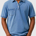 Cotton-Denim Chest Pocket Polo Shirt for Men
