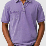 Cotton-Denim Chest Pocket Polo Shirt for Men - Purple