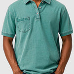 Cotton-Denim Chest Pocket Polo Shirt for Men - Teal