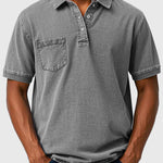 Cotton-Denim Chest Pocket Polo Shirt for Men - Gray