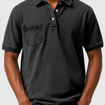Cotton-Denim Chest Pocket Polo Shirt for Men - Black