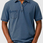 Cotton-Denim Chest Pocket Polo Shirt for Men - Navy Blue