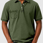 Cotton-Denim Chest Pocket Polo Shirt for Men - Army Green