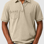 Cotton-Denim Chest Pocket Polo Shirt for Men - Khaki