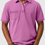 Cotton-Denim Chest Pocket Polo Shirt for Men - Lavender