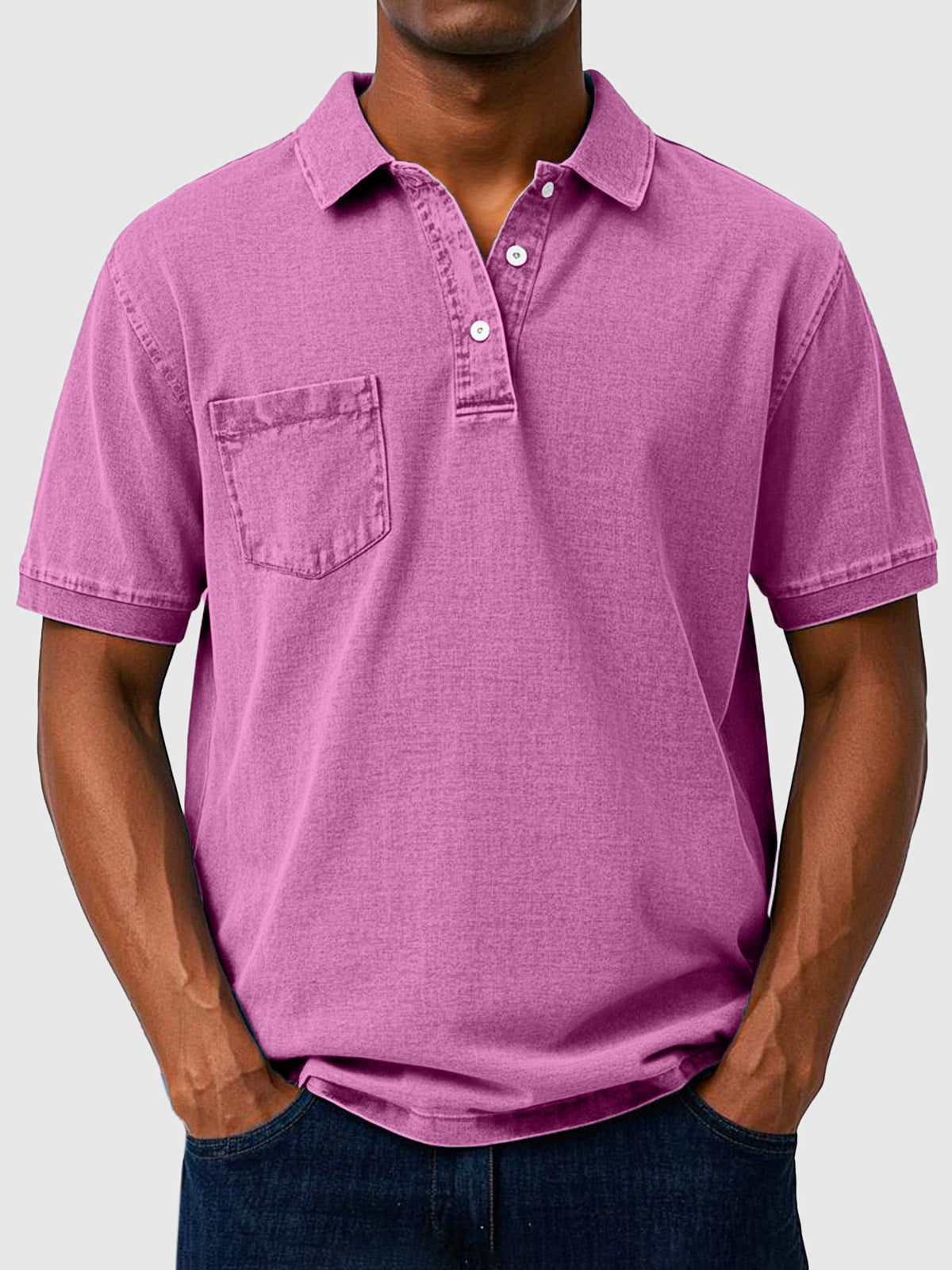 Cotton-Denim Chest Pocket Polo Shirt for Men - Lavender