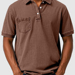 Cotton-Denim Chest Pocket Polo Shirt for Men - Brown