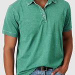 Cotton-Denim Short Sleeve Polo Shirt for Men - Green