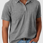 Cotton-Denim Short Sleeve Polo Shirt for Men - Gray