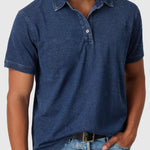 Cotton-Denim Short Sleeve Polo Shirt for Men - Navy Blue