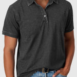 Cotton-Denim Short Sleeve Polo Shirt for Men - Black