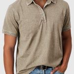 Cotton-Denim Short Sleeve Polo Shirt for Men - Khaki
