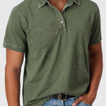 Cotton-Denim Short Sleeve Polo Shirt for Men - Army Green