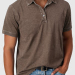 Cotton-Denim Short Sleeve Polo Shirt for Men - Brown