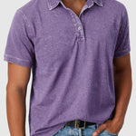Cotton-Denim Short Sleeve Polo Shirt for Men - Purple