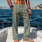 Cotton Drawstring Straight Leg Trousers for Men - Olive Green