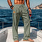 Cotton Drawstring Straight Leg Trousers for Men - Olive Green