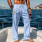 Cotton Drawstring Straight Leg Trousers for Men - Light Blue